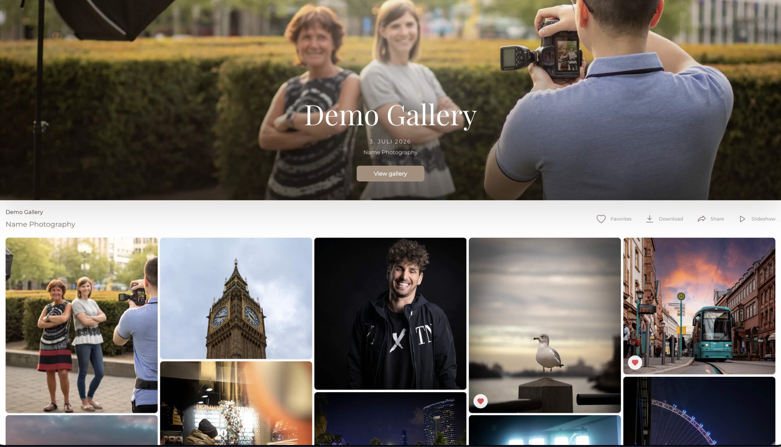 Screenshot of a GalleryDock online client photo gallery