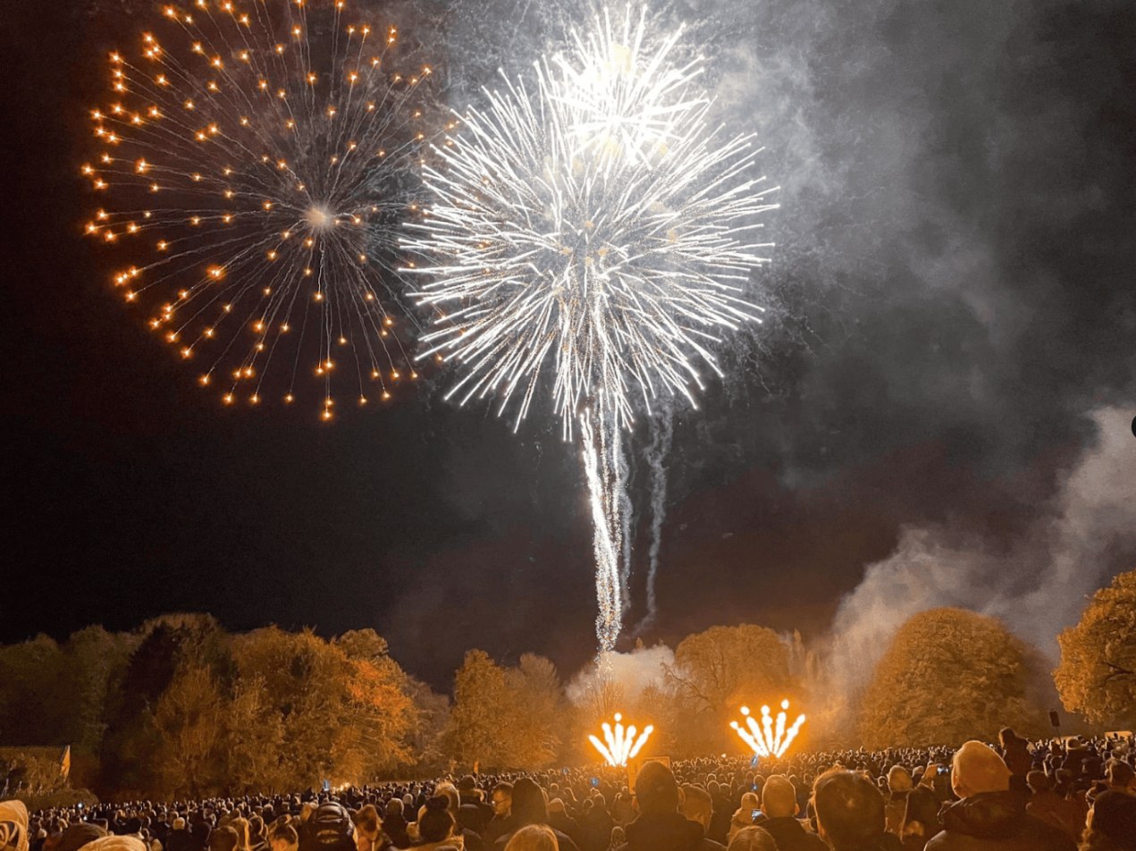 Fireworks lighting up the sky above a crowd at the Bedale community fireworks display